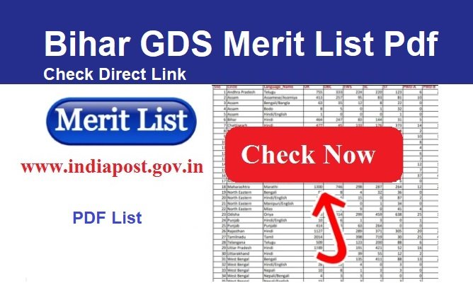 Bihar GDS Merit List Pdf 2023 Check Direct Link www.indiapostgdsonline.gov.in